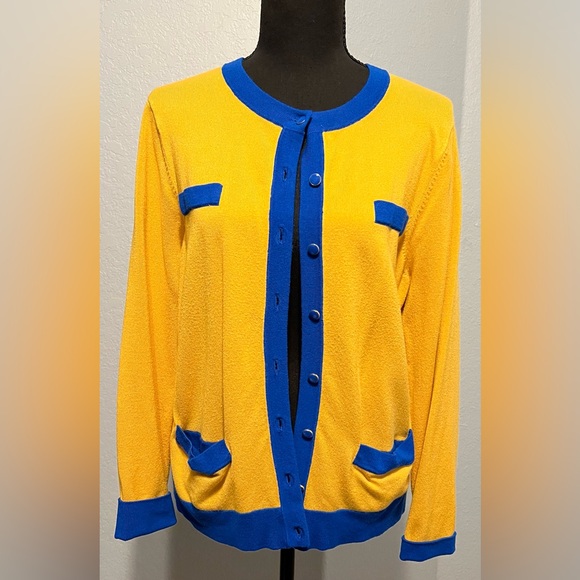 Charter Club Sweaters - Charter Club Yellow and Blue Cardigan Sweater EUC